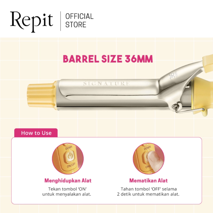 Repit Hair Styler Pengeriting Rambut Curling Iron 36MM - Yellow